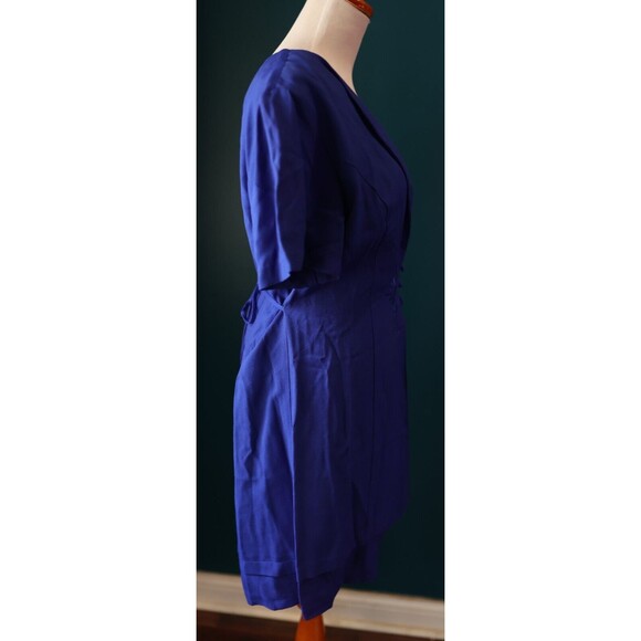 Vintage 80s 90s Tori Alexander Royal Blue Retro Button Down Embroidered Dress 10 - Picture 12 of 12